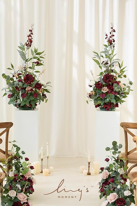 Ling's Moment 41" Tall Fall Free Standing Artificial Flowers Arrangements 2pcs Wedding Arch Altar Stage Decorations Romantic Marsala For Ceremony Reception Rose Floral Party Outdoor Centerpieces Decor