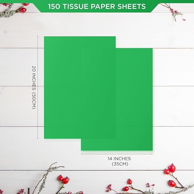 SANZIX 150 Sheets Green Tissue Paper for Gift Bags Bulk 14x20 Inch- Green Christmas Wrapping Paper Perfect for Christmas Gifts, S Patrick's Day, Birthday, DIY, Bouquet, Holiday & Xmas Decorations