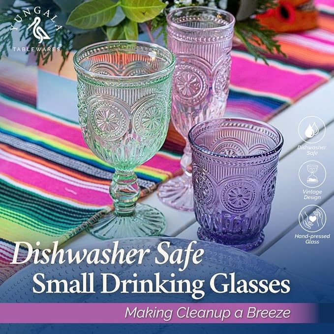 Purple Glassware, set of 6 purple drinking glasses small textured colored vintage glass cups,(Sunflower Goblets)