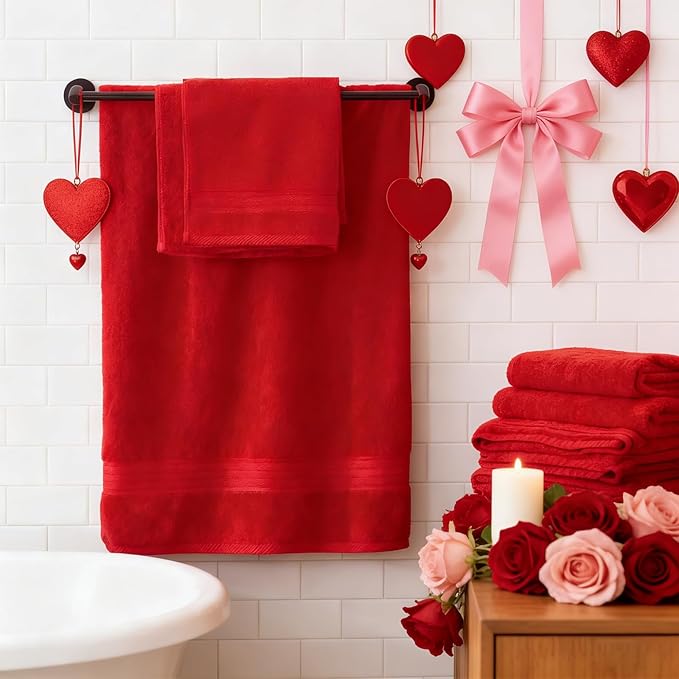 COZYART Red Bath Towel Set for Bathroom Soft Absorbent Durable 650 GSM Turkish Cotton Towel Sets of 6, 2 Large Bath Towels, 2 Hand Towels, 2 Washclothes