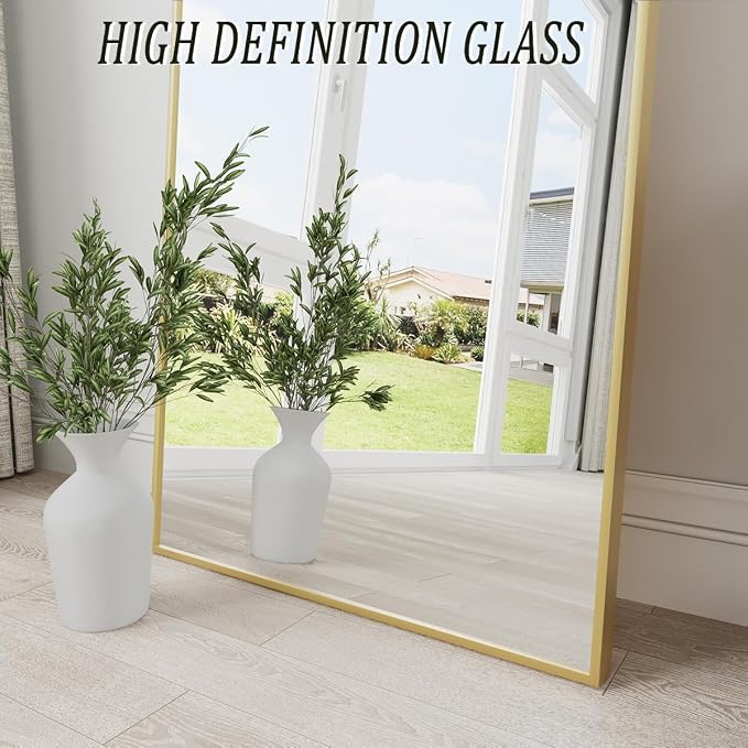 Dewfig Arched Gold Full Length Mirror, 57"X20" Large Floor Mirrors, Full Body Mirror for Leaning or Hanging, Standing Mirrors for Bedroom, Living Room,Dressing Room, Aluminum Alloy Frame, Gold