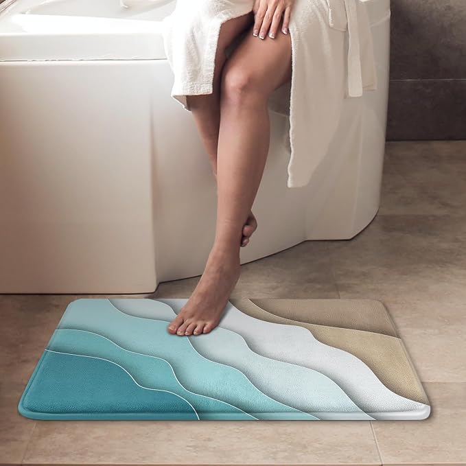 Britimes Bath Mat for Bathroom Abstract Beach Washable Floor Rug Carpets Floor Mat Bathroom Decorations 18x30 inches for Kitchen Bedroom Indoor