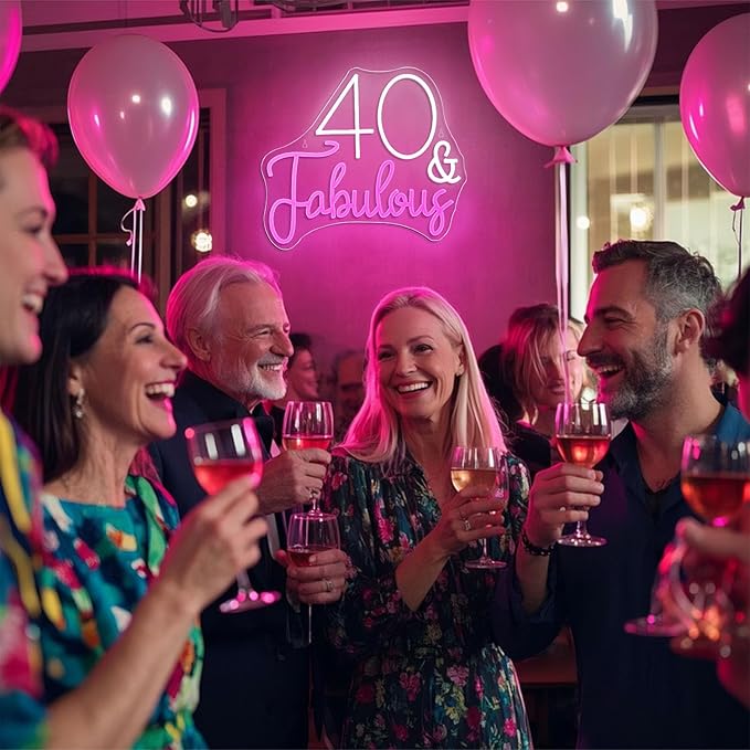 40&Fabulous LED Neon Light Sign forty Years Old Birthday Party Wall Decor Sign Gifts Bedroom Sign for Women Men Backdrop Happy 40th Birthday Party Favor
