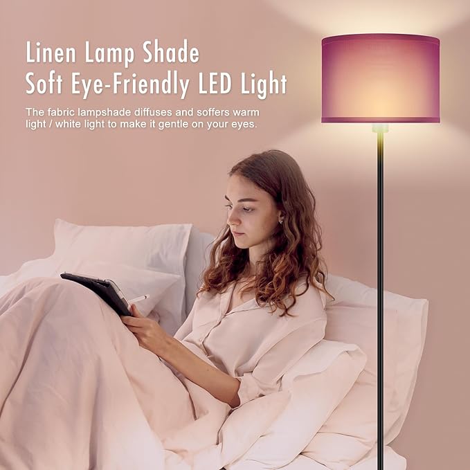 AUQUEE Floor Lamp, Standing Lamp, Modern Stand Up Lamps with Purple Lampshade, 59" Tall, Foot Switch, Simple Living Room Decor for Kids Room, Girls Room, Den, Office - Black(NO Bulb,E26 Base)