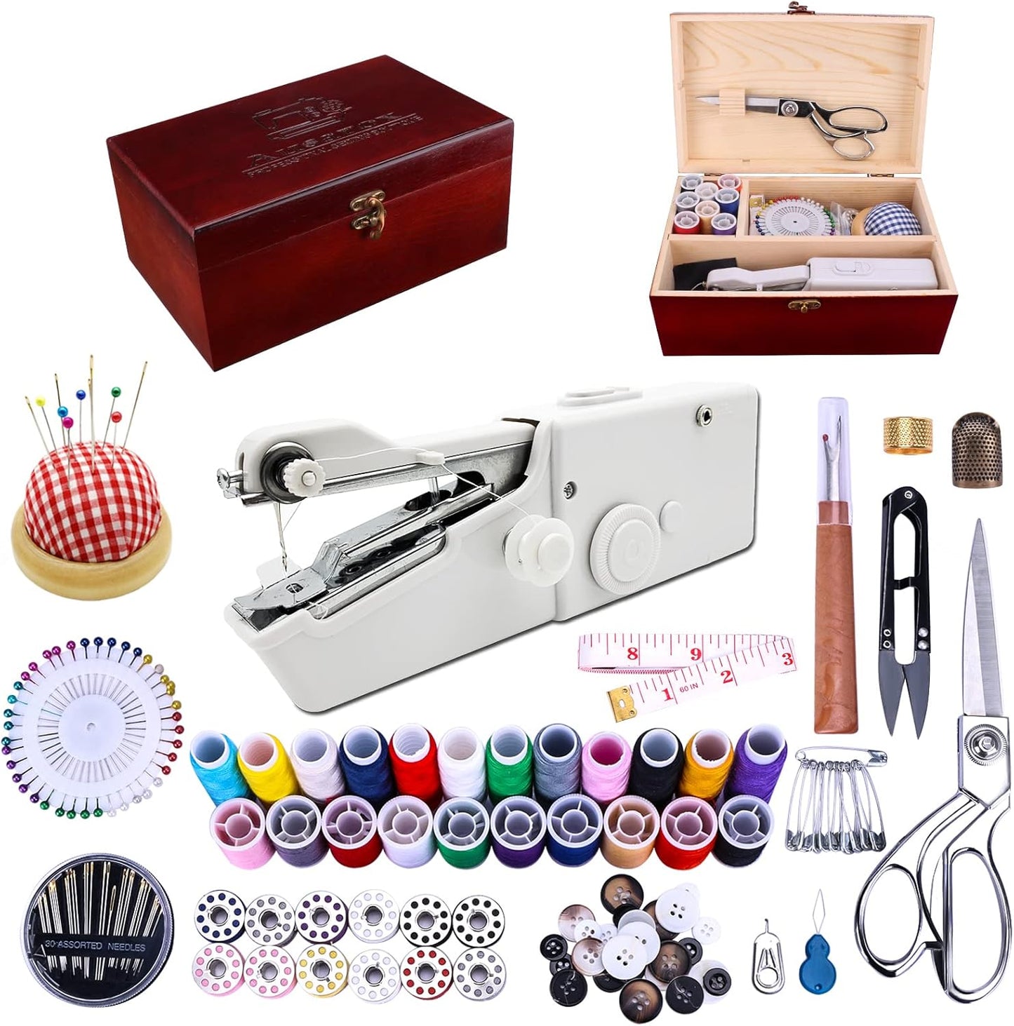 Skiennix Handheld Sewing Machine - Mini Portable Cordless Design with 153-Piece Sewing Kit | Ideal for Home Repairs & Beginners