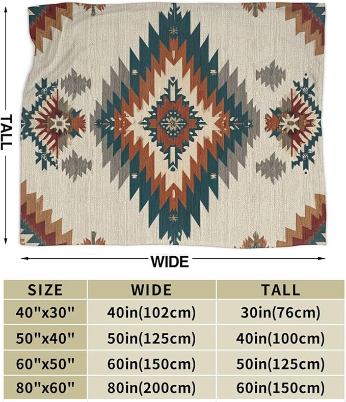 Boho Western Blanket Aztec Tribal Southwest Throw Blanket Southwestern Navajo Soft Cozy Fleece Fuzzy Stuffed Plush Flannel Gifts for Girls Women Boys Kids Adults 60''x80''