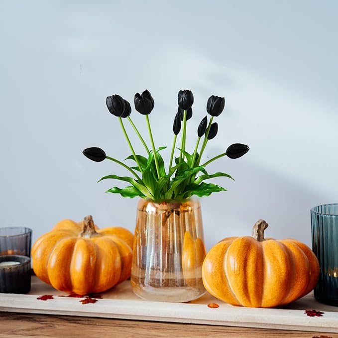 10 Pcs Fake Tulips Tulips Artificial Flowers Real Touch Fake Flowers Artificial Flower Bouquet for Home Table Party Wedding Decoration(Black)