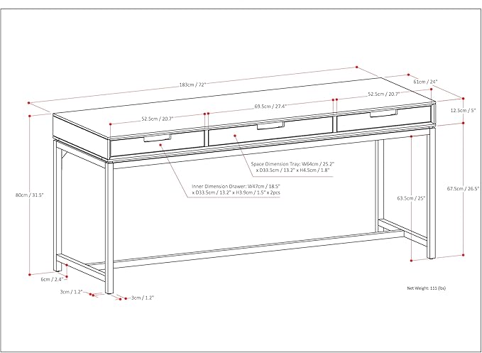 SIMPLIHOME Banting Desk - 72-Inch Wide Solid Hardwood and Metal Writing Desk in Medium Saddle Brown, Modern Industrial Home Office Computer Table for Study with 2 Drawers and Flip-Down Keyboard Tray