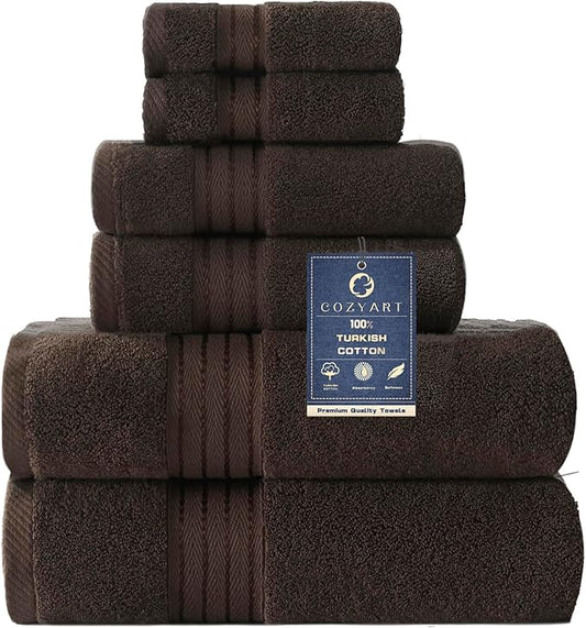 COZYART Brown Bath Towel Set, Cotton Hotel Large Towel Bulk for Bathroom, Thick Bathroom Sets of 6 with 2 Bath Towels, 2 Hand Towels, 2 Washcloths, 650 GSM
