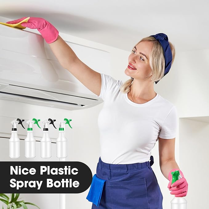 Rtteri 24 Pcs 16 Oz Plastic Spray Bottle for Cleaning Solutions Bulk Empty and Reusable Leak Proof Spraying Bottles for Cleaning, Water, Auto Details, Commercial, Bathroom(Green,Black)