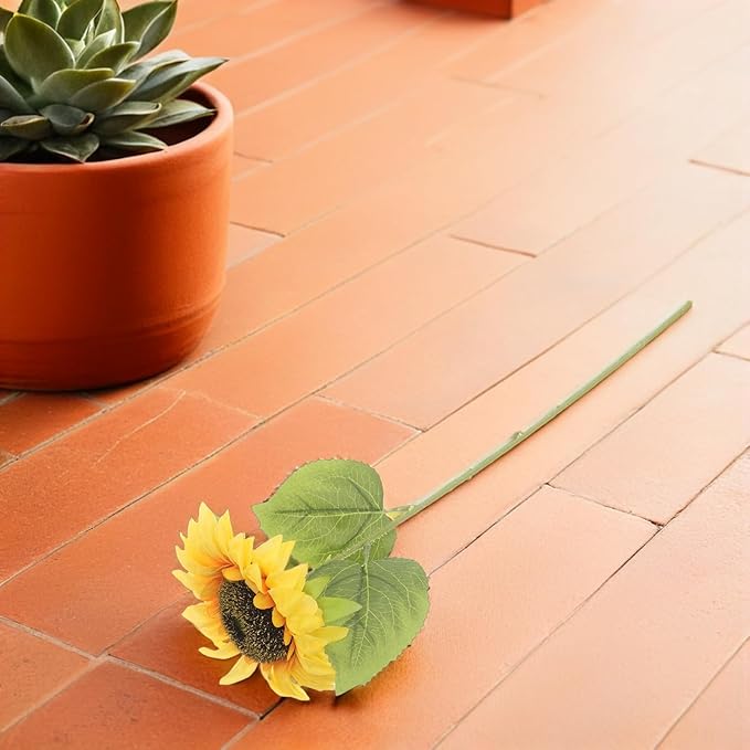 LOGOFUN 6PCS Realistic Sunflowers Artificial Flowers with Stems for Home Garden Decor Wedding Festival Party Arrangement