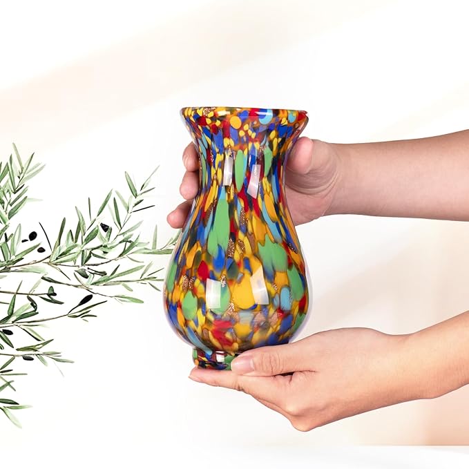 KAMMAK Colored Glass Vase, Beautiful Hand Blown Decorative Vase, Modern Art Vase for Flower Mantle Dining Table Centerpiece, Entryway Living Room Wedding Decoration, FH017