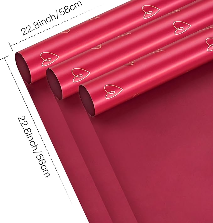 WRAPAHOLIC 20 Sheets Flower Wrapping Paper - 22.8 x 22.8 inch Red Love Design Water-Resistant Floral Bouquet Wrapping Paper, Florist Supplies Packaging for Wedding Birthday Gift DIY
