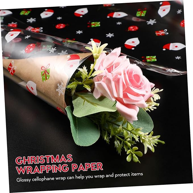 Alipis Christmas Cellophane Wrap Santa Clause Treat Bags Xmas Pattern Wrapping Paper Wrapper Sheet for Crafts Fruit Basket Packing