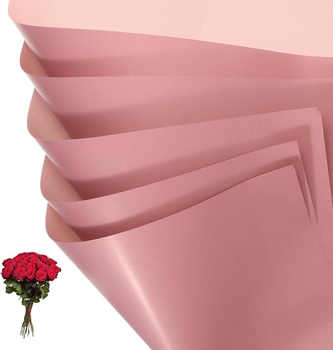 PATIKIL Flower Gift Wrapping Paper, 20 Sheets Double Sided Waterproof Bouquet Paper Wrap Florist Packaging Floral Papers for Wedding DIY Craft Valentine Mother's Day, Dark Pink