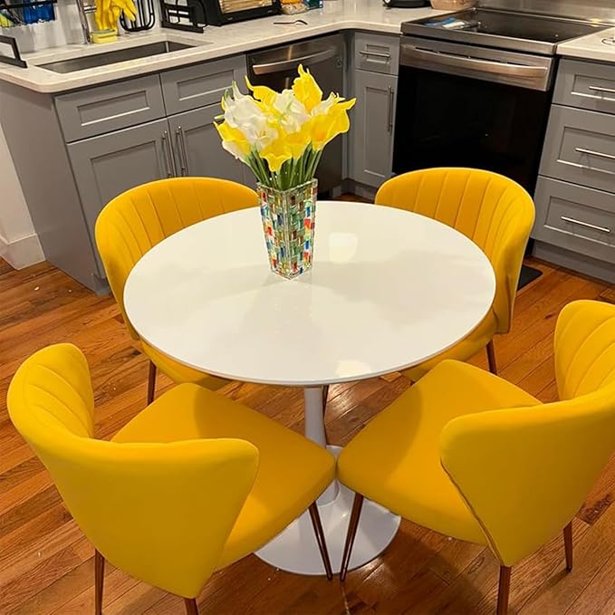 White Round Dining Room Table, 31.5" Tulip Table Round Kitchen Dining Table for 2-4 People, with 0.7" MDF Tables Top and Metal Pedestal Base Dinner Tables for Cafe, Home, Dining Room