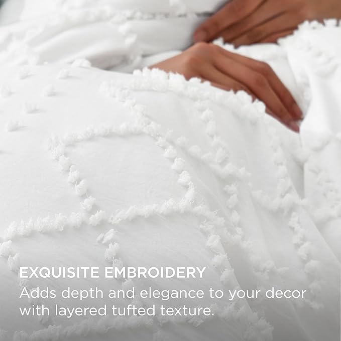 Bedsure Boho Twin Duvet Cover Size - White Breathable & Soft Boho Bedding, Machine Washable Comforter Cover for All Seasons, Includes 1 Duvet Cover 68"x90" with 1 Pillow Sham & Zipper Closure