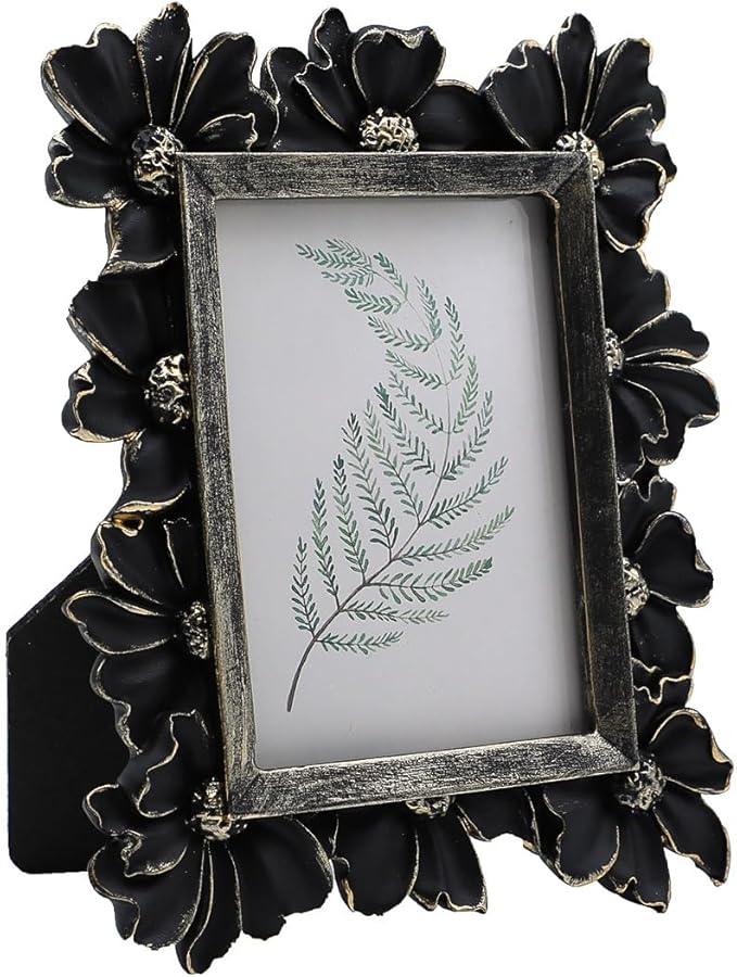 2.5x3.5 Small Vintage Picture Frame, Tiny Antique Black Ornate Photo Frame, for Tabletop and Wall Display, Decorative Floral Design Retro Home Decor, Old Fashioned Photo Gallery Art