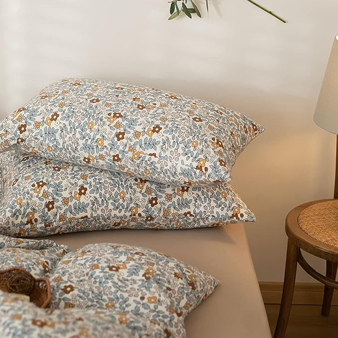EAVD Vintage Style Garden Botanical Floral Duvet Cover Queen Soft 100% Jersey Knit Cotton Floral Bedding Set for Girls Women with 2 Pillowcases Reversible Comforter Cover with Zipper Closure,Adult