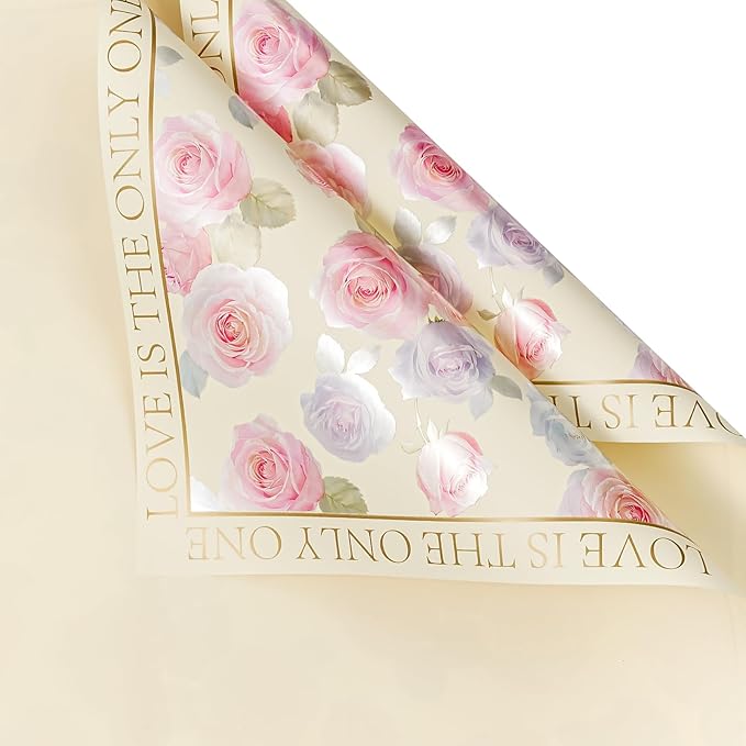 WRAPAHOLIC 20 Sheets Yellow Flower Wrapping Paper - 22.4 x 22.4 inch Rose Design Water-Resistant Floral Bouquet Wrapping Paper, Florist Supplies Packaging for Wedding Birthday Gift DIY