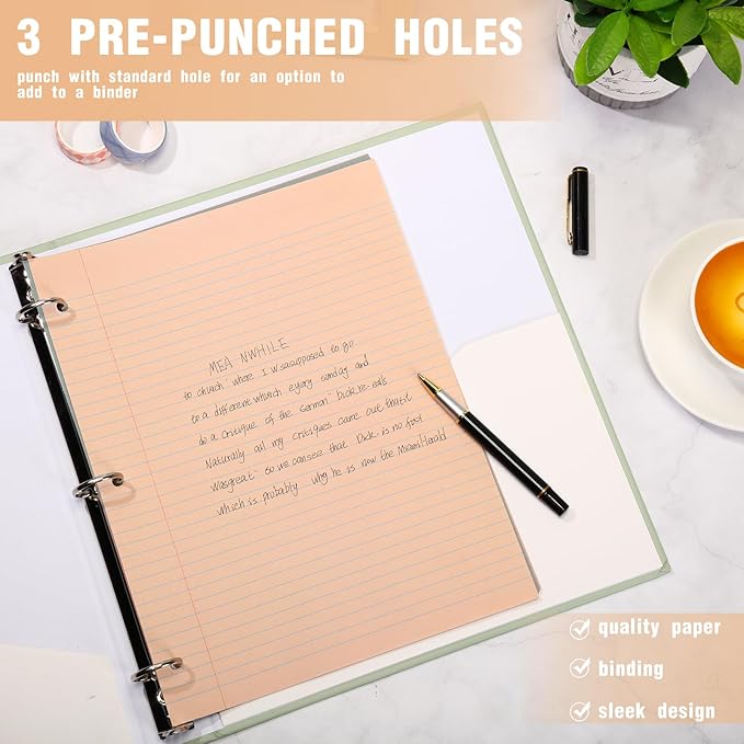 PerKoop 600 Sheets Colored Loose Leaf Paper 8.5" x 11" college ruled Lined 3 Hole Punched notebook Filler Paper for 3 Ring Binders Office School Supplies (Modern Colors)