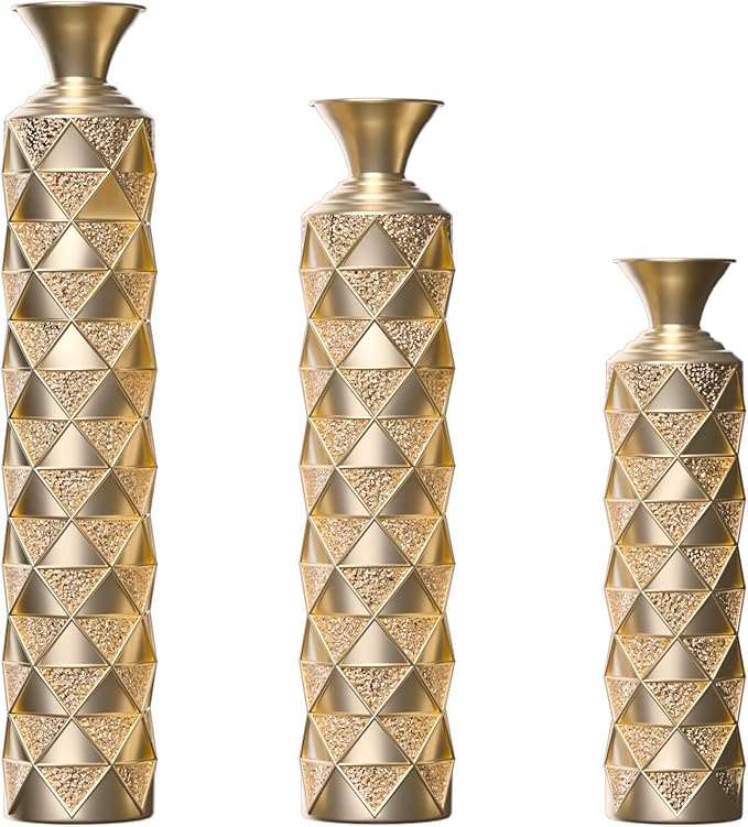 Tall Floor Vase Large Vintage Modern Set Oversized Metal Vases for Decor Living Room Gold Decorative (3D Triangle)