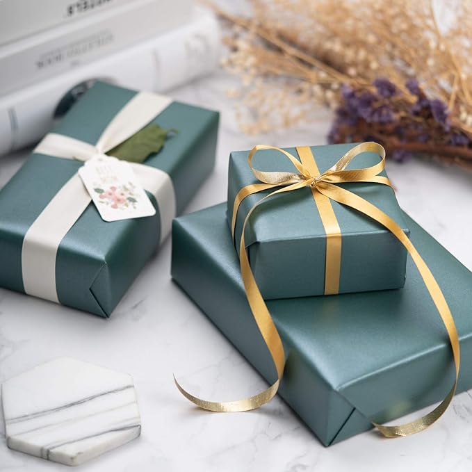 RUSPEPA Green Matte Wrapping Paper - Mini Roll - Solid Color Pearly Lustre Paper Perfect for Wedding, Birthday, Christmas, Baby Shower - 17 Inches X 16.5 Feet