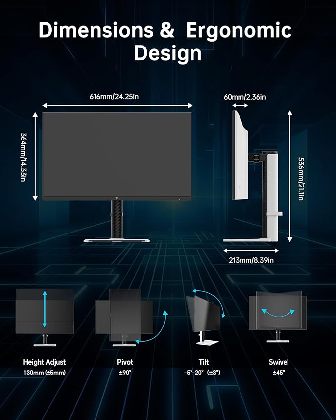 KTC 27 Inch Gaming Monitor 4K, Dual Mode UHD 160Hz & FHD 320Hz, PD 90W Type-C, HDR 400, Fast IPS, 125% sRGB, Adaptive Sync, HDMI 2.1&DP 1.4, Eye Care, Tilt/Swivel/Pivot/Height Adjustment, VESA, H27P6