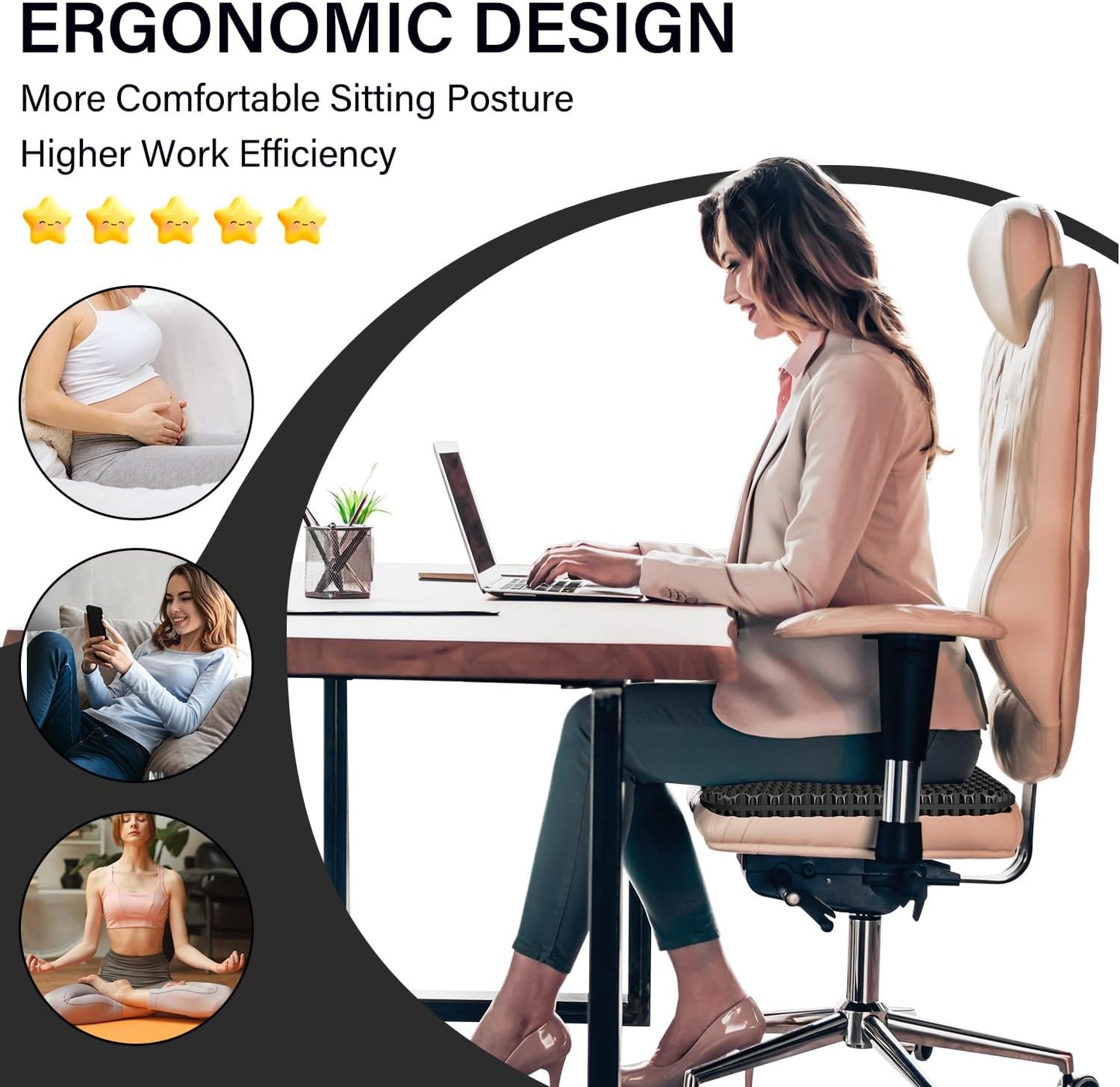 Skiennix Gel Seat Cushion - Thick, Soft & Breathable for Long Sitting | 18 x 17 Inches, Black