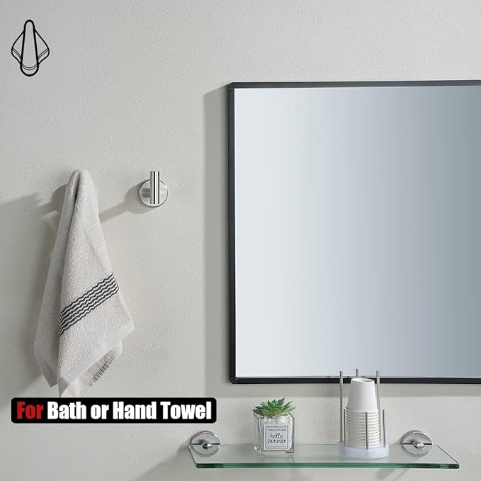 JQK Bathroom Towel Hook Brushed, Coat Robe Clothes Bath Wall Hooks for Kitchen Garage SUS 304 Stainless Steel Thick 0.8mm, 2 Pack Brushed Steel, TH100-BN-P2