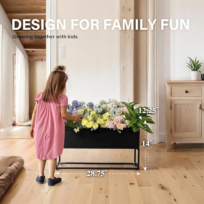Cocoyard Elevated Planter Box - Durable Raised Garen Bed with Drainage Holes for Tall Plants, Herbs, and Flowers - Indoor or Outdoor Rectangular Planter. Modern Décor (Black, 28.75"L x 14"H - 2 Pack)