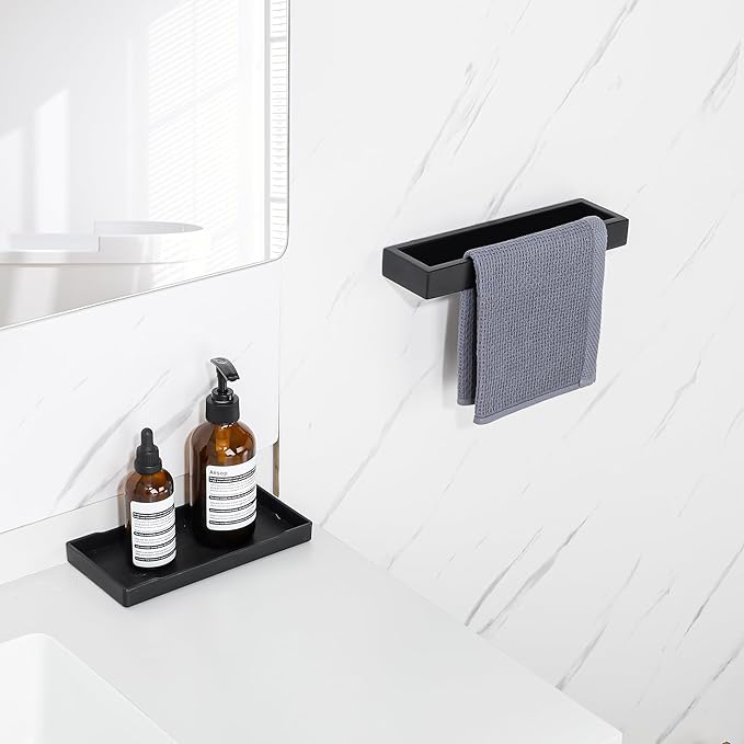 Sayayo Matte Black Towel Bar for Bathroom, 10 Inch Hand Towel Holder Wall Mount Square Towel Ring SUS304 Stainless Steel Towel Rack