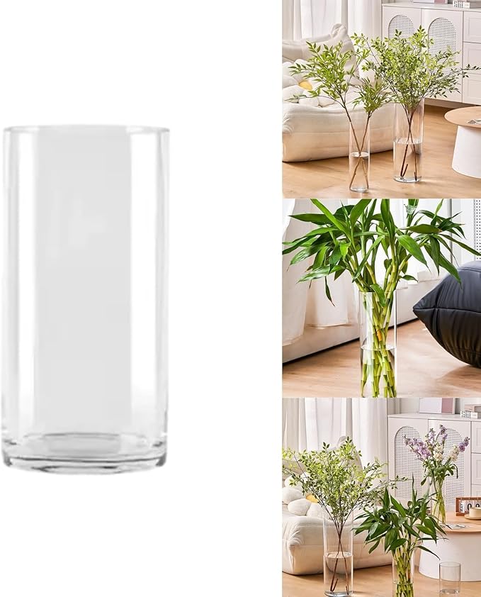 Clear Acrylic Decorative Vase for Flower Arrangements, Break-Resistant Tall Cylinder Vase for Wedding Centerpieces, Unbreakable Modern Plastic Vase for Home Decor