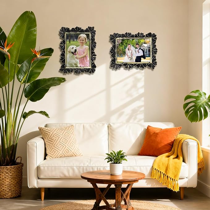3.5x5 Vintage Flower Picture Frame, Ornate Antique Photo Frame with Glass Front, Elegant Picture Frame for for Wall or Tabletop Display, Gift ldeas for Home Decor (Black Gold)