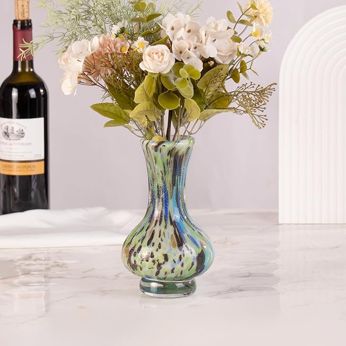KAMMAK Colored Glass Vase, Beautiful Hand Blown Decorative Vase, Modern Art Vase for Flower Mantle Dining Table Centerpiece, Entryway Living Room Wedding Decoration, FH019