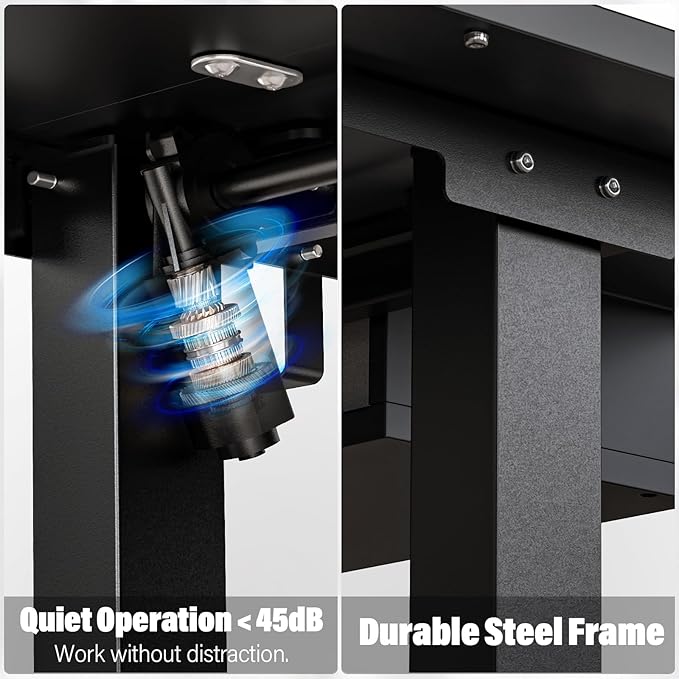 Electric Standing Desk with 4 Drawers 55''x 24'' Adjustable Height Sit to Stand Up Desk with Storage Shelf, C-Clamp Mount Compatible Black Home Office Desks Computer Gaming Table Ergonomic Workstation