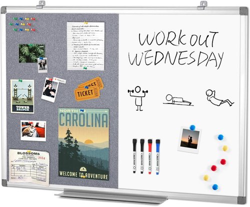 Combination Magnetic Whiteboard & Fabric Board - 36x24 Inches Dry Erase Bulletin Board for Home, School, Office