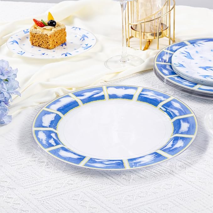 U-QE 20PCS Blue Plates - Blue Plastic Plates Disposable&Reusable - Heavy Duty Plastic Plate for Party&Wedding Including 10 Dinner 10.25" & 10 Appetizer Plate 7.5"