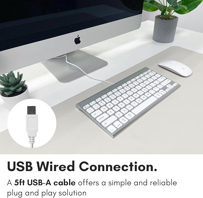 Macally Wired Keyboard for Mac | Compatible Apple Keyboard (78 Keys, Plug and Play USB) Compatible with MacBook Pro/Air, iMac, Mac mini/Pro, Laptop, Computer Desktop