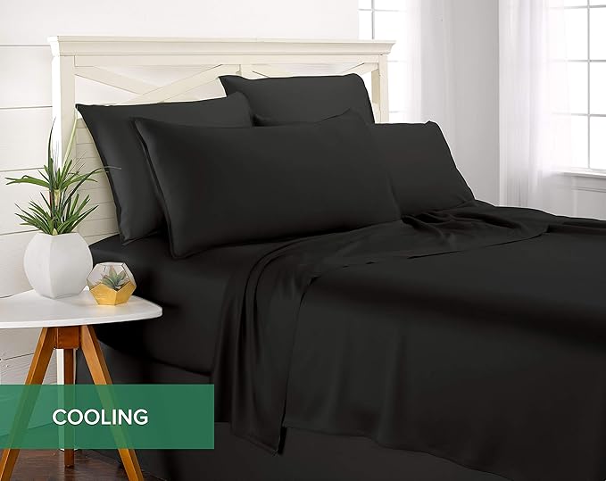 Pure Bamboo Twin Sheets, Genuine 100% Organic Viscose Derived from Bamboo Bed Sheet Set, Luxuriously Soft & Cooling, Double Stitching, 2 Year Quality Promise (Twin, Black)