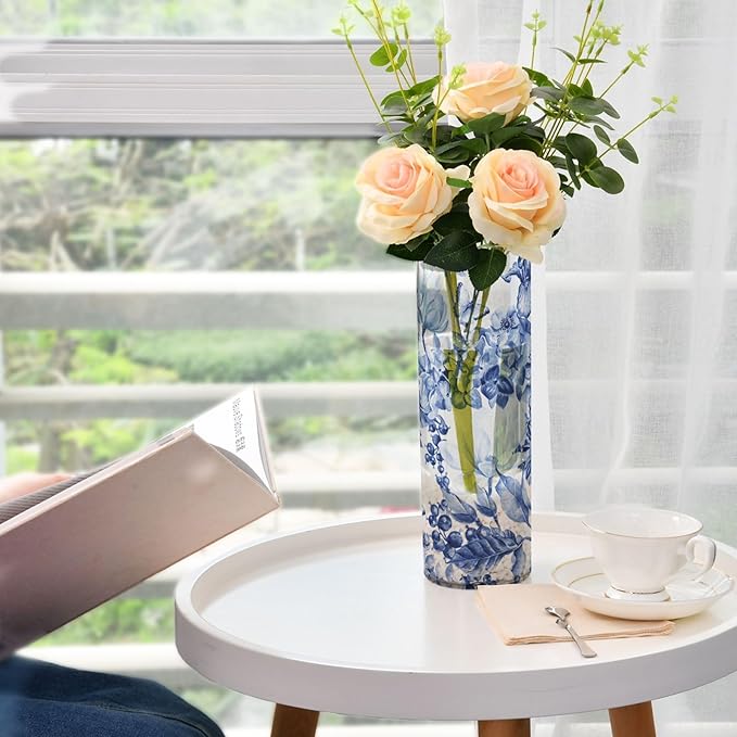 Vase Plastic Vase Elegant Cylinder Flower Vase Shatterproof Decorative Centerpiece for Home Table Office Weddings Events (11.8 x 3.9 in)