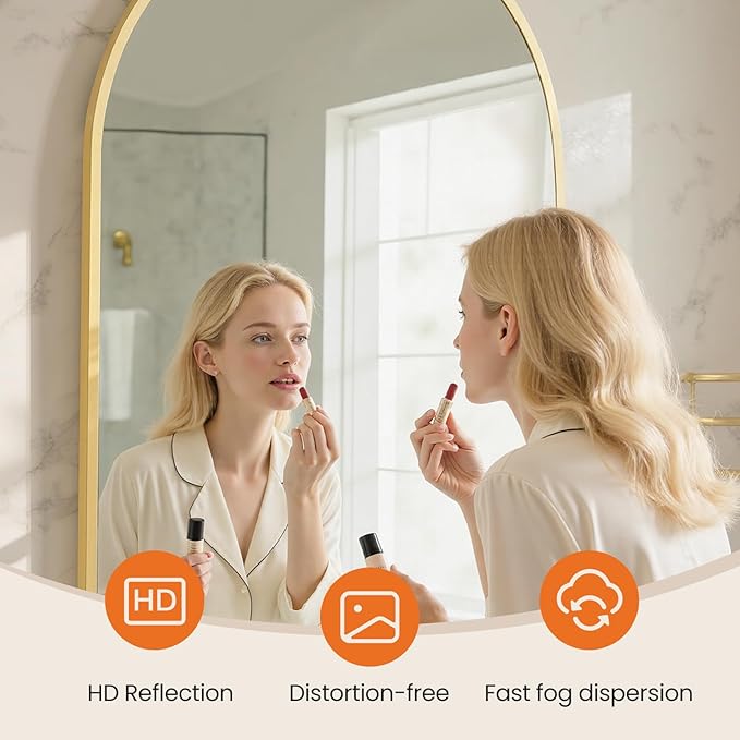 NEWBULIG 26X38 Inch Arched Bathroom Mirror for Wall, Vanity Bathroom Mirrors for Over Sink Tempered Glass, Anti-Rust Arched Metal Framed, Hangs Horizontally or Vertically, Farmhouse Home Decor, Gold