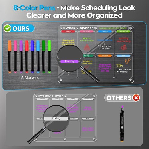 Magnetic Acrylic Dry Erase Calendar Board Set by [Brand Name] - Clear Weekly & Monthly Planner | 2 Pack with 8 Markers (11.8" × 15.7")