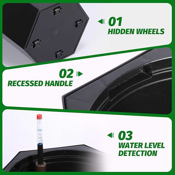 16in Flower Pot Set of 2, Self Watering Planters for Indoor Plants with Water Level Monitoring, Bottom Wheels and Water Outlet for Garden Plant Pots, Patio, Balcony, Lounge, Front Porch Decor