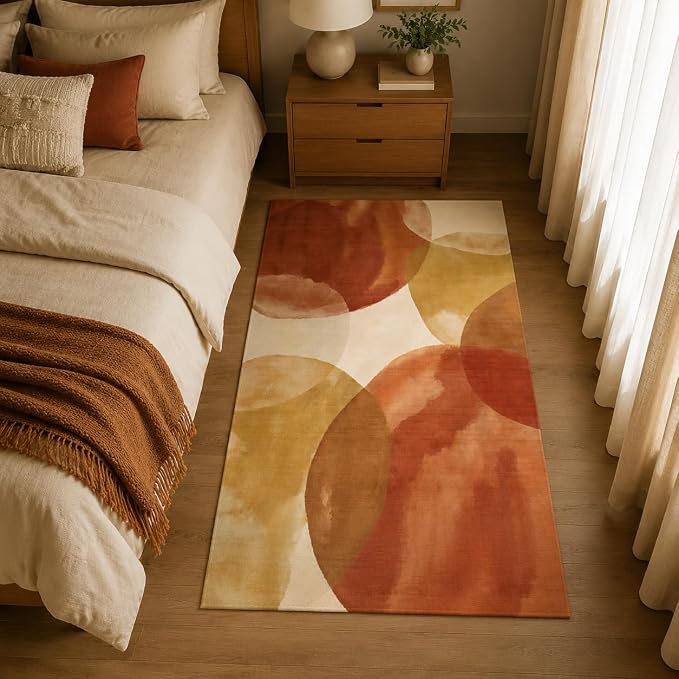 GraceSway 3x5 Area Rug, Modern Abstract Watercolor Rug in Rust Orange and Mustard Yellow, Faux Cashmere Ultra Soft Short Pile, Machine Washable, Non-Slip, for Living Room, Bedroom