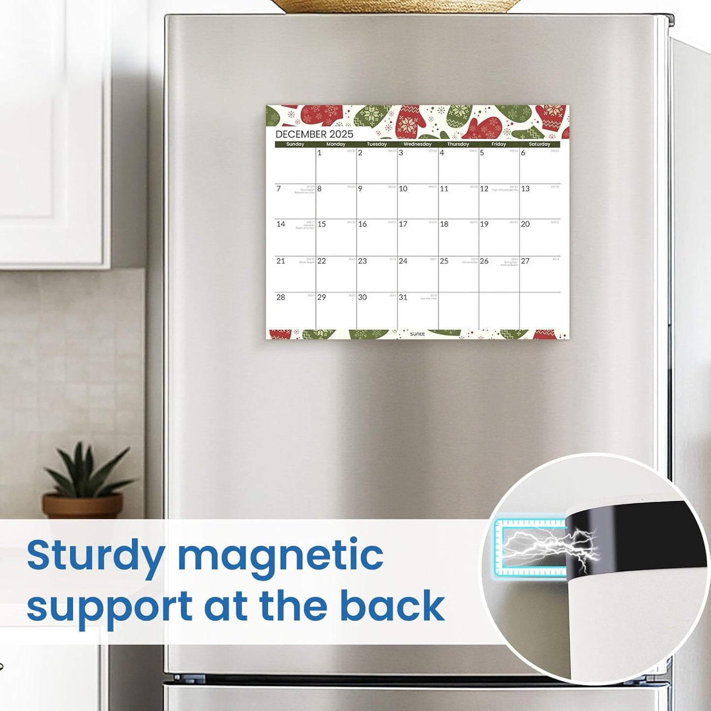SUNEE Magnetic Refrigerator Calendar 2026-2027 | 21-Month Family Planner | 8.5"x11" Monthly Design