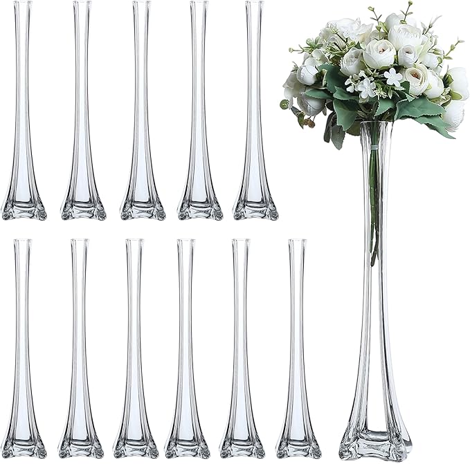 Craft And Party, Pack of 12, Eiffel Tower Vases Centerpiece for Flower, Wedding, Decoration. (20", Clear)
