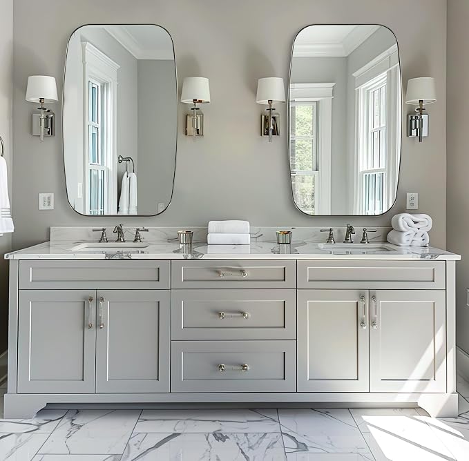 ANDY STAR Brushed Nickel Bathroom Mirror, 32x48 Oblong Mirror with Stainless Steel Metal Frame, Silver Oval Vanity Mirror for Over Sink, Modern Anti Rust Wall Mounted