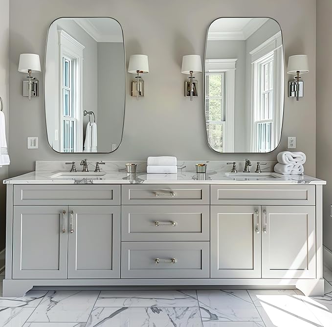 ANDY STAR Brushed Nickel Bathroom Mirror, 24x40” Oblong Mirror with Stainless Steel Metal Frame, Silver Oval Vanity Mirror for Over Sink, Modern Anti Rust Wall Mounted
