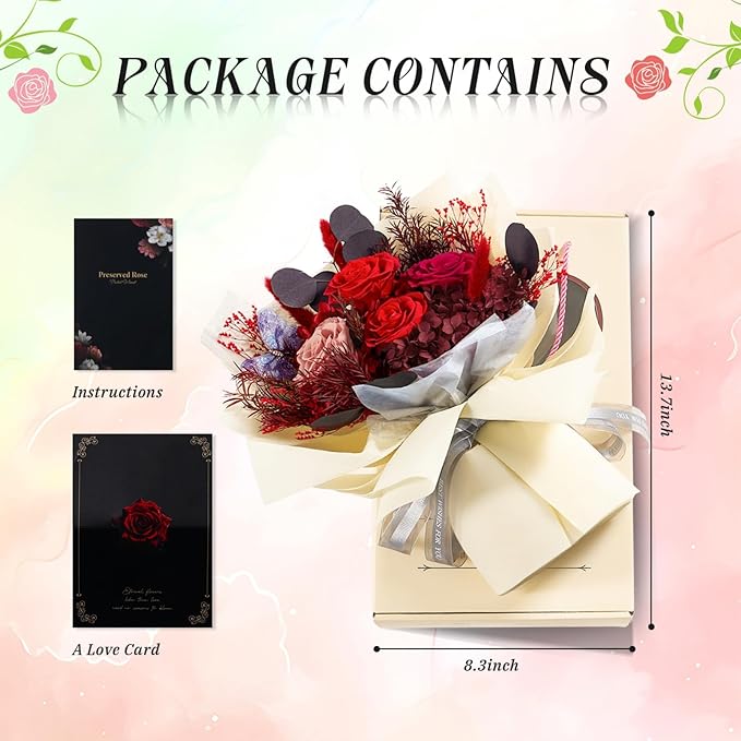 Preserved Flowers Bouquet Roses with Vases,Real Birthday Flowers for Delivery Prime,Forever Glitter Rose Bouquets Kit,Handmade Eternal Rosas Butterfly Gifts for Mom Birthday Women Girl (Red)